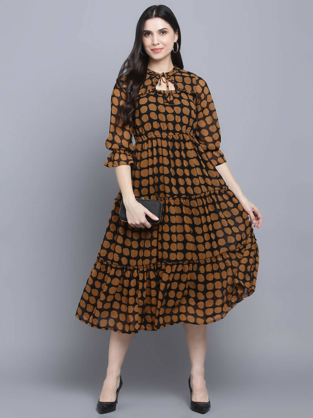 Myshka Women's Multicoloured Keyhole Neck Midi Dress