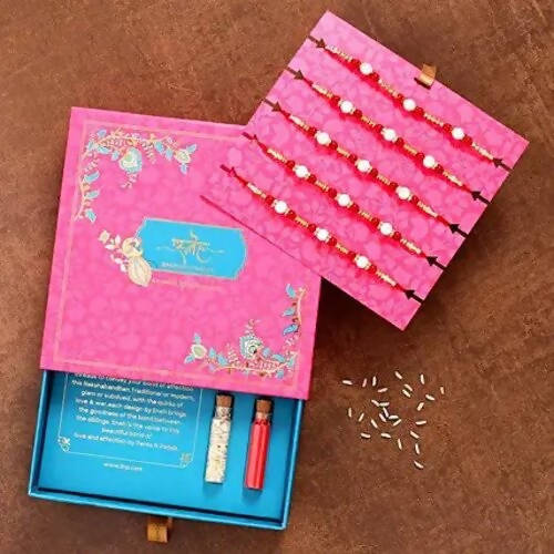 Set of 5 Pearl Rakhi & Sweet Savoury Treats