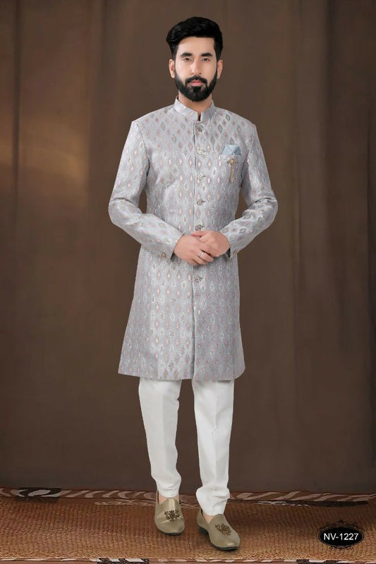 Joban Fashion Men's Grey Woven Jacquard Kurta with Pyjama