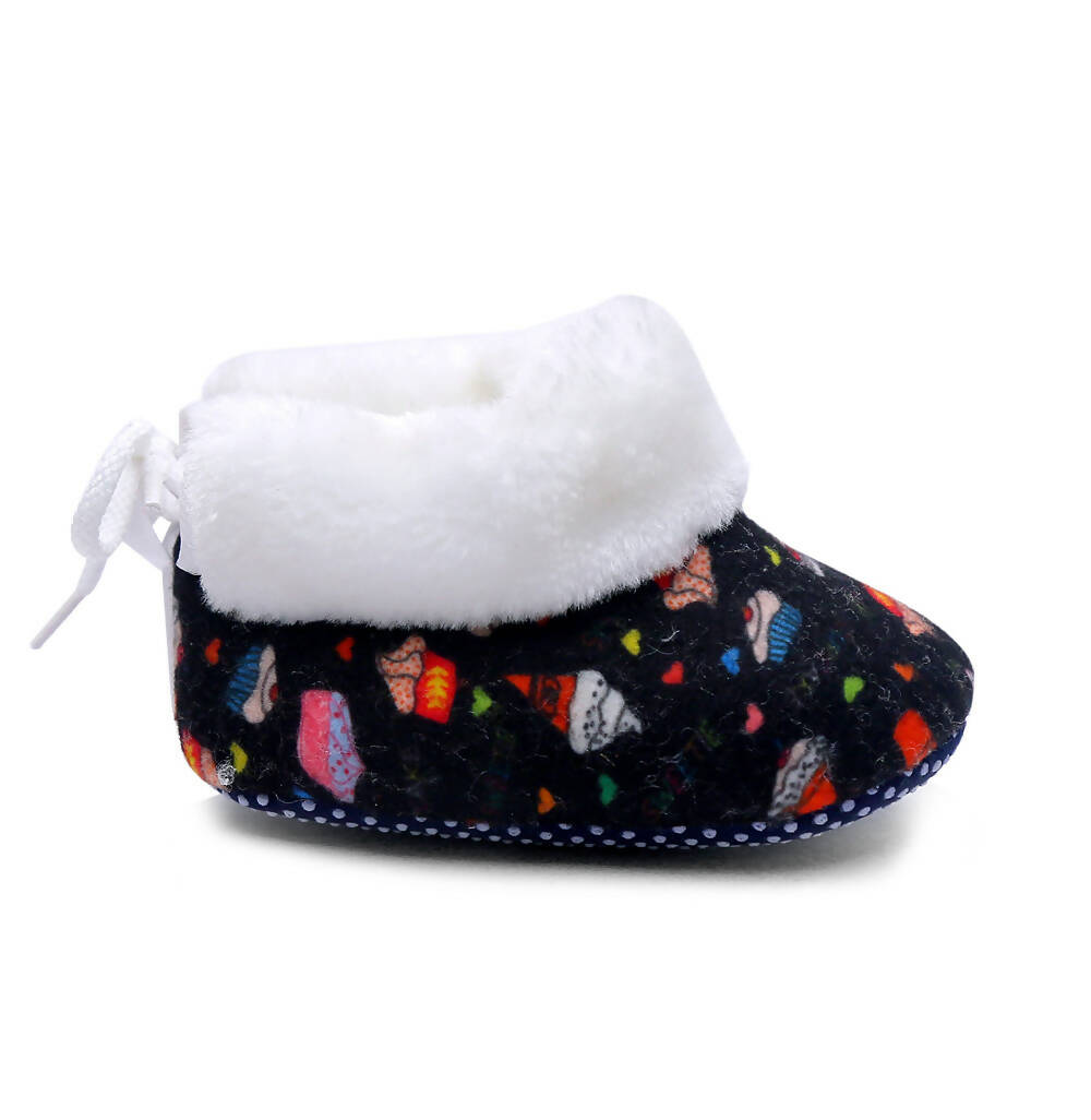 Tiny Bugs Unisex Printed Winter Booties - Black  Grab2Buy Tiny Bugs Grab2Buy