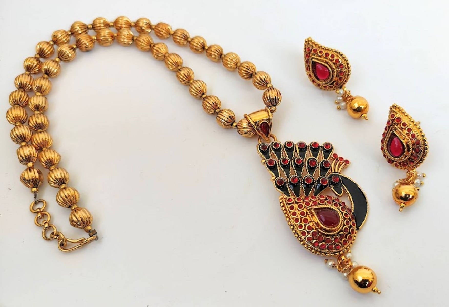 Pink Kemp Peacock Handmade Necklace Set - Grab2buy