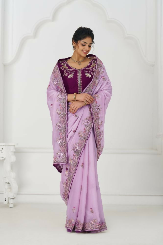 Kesar Fab Mauve Color In Zari & Sequin Work On Luxurious Fendi Fabric Saree