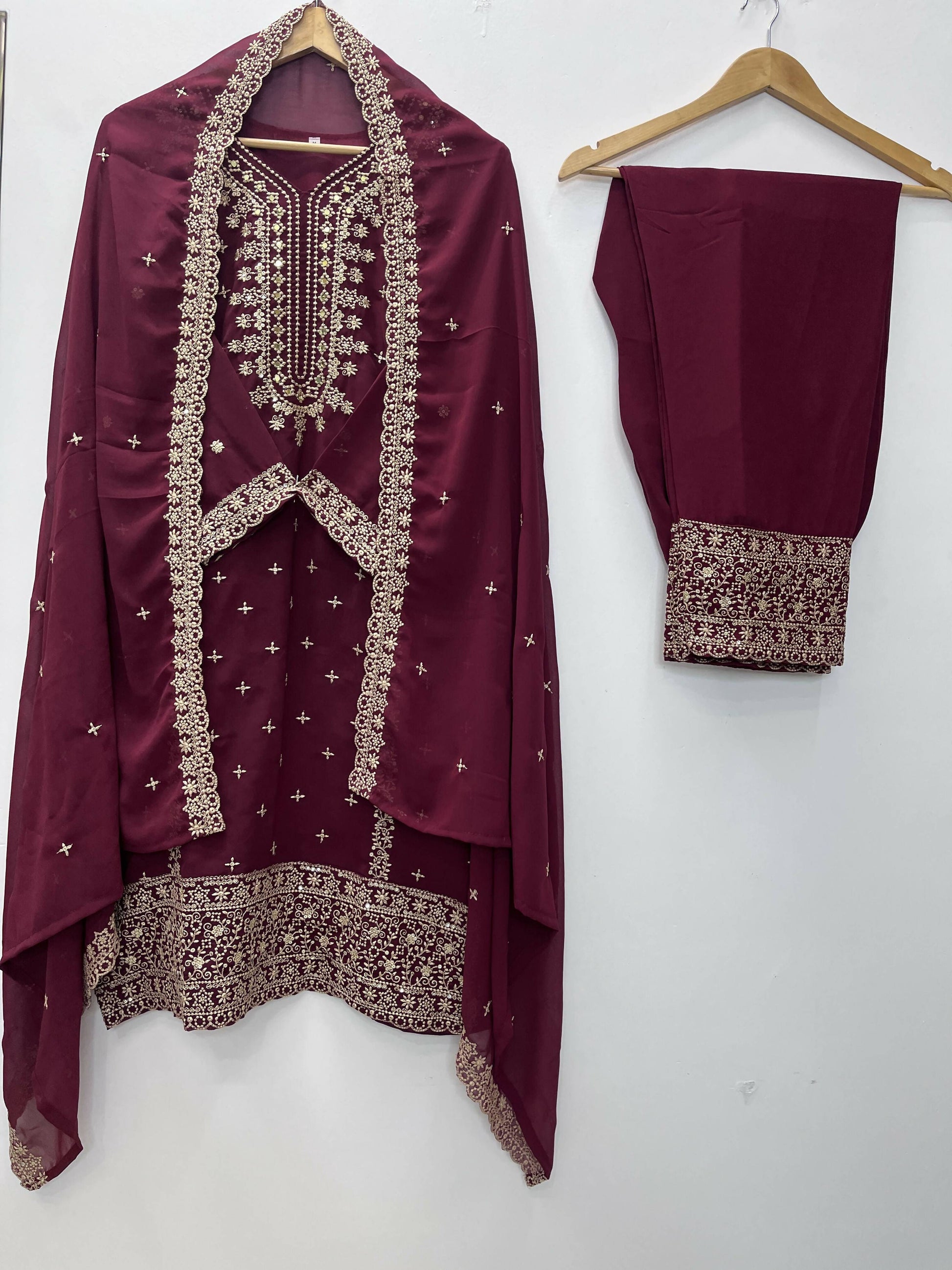 Teeya Creation Maroon Color Faux Georgette Embroidery Work Party Wear Salwar Suit