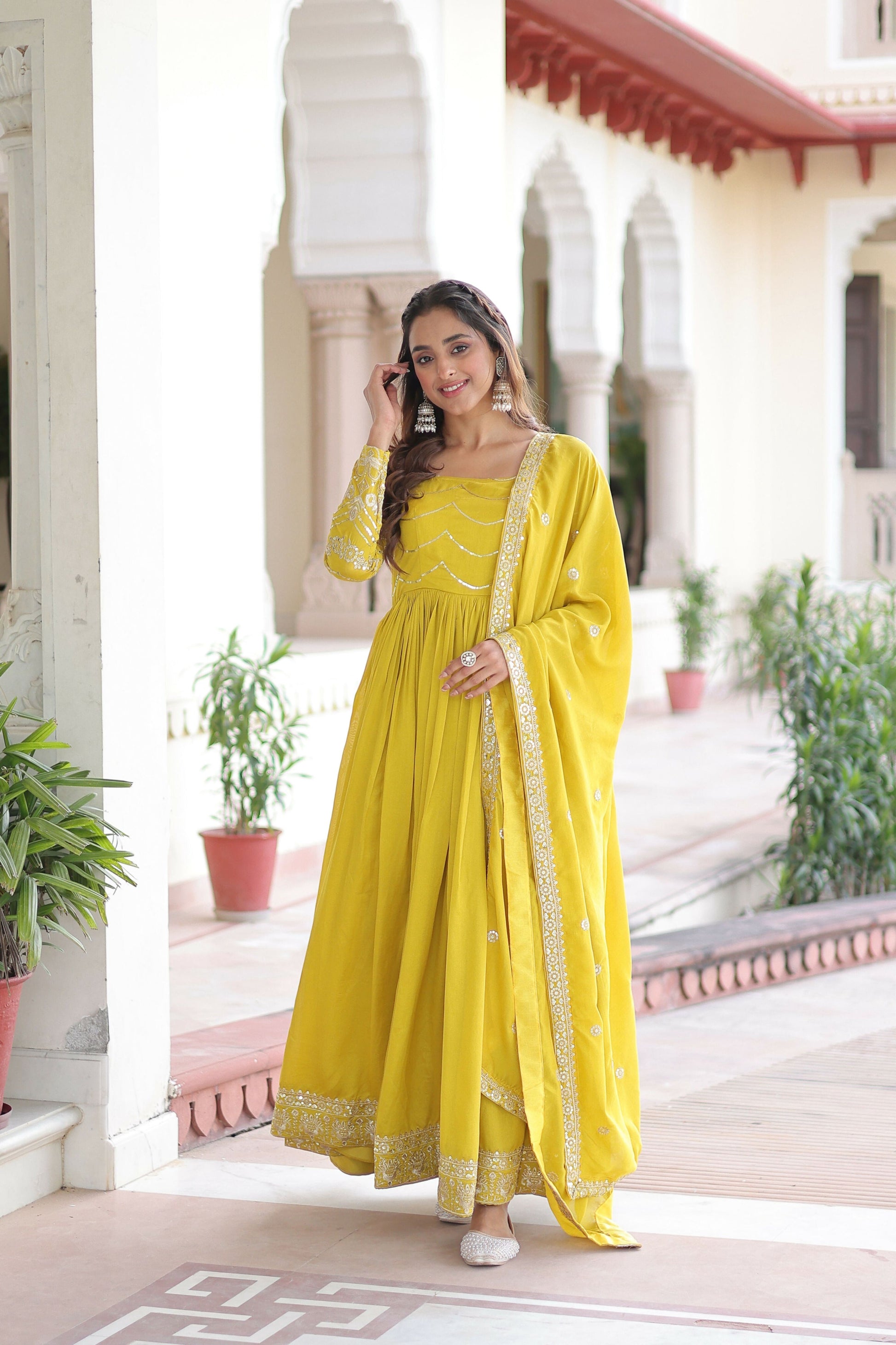 Joban Fashion Yellow Readymade Kurta Set With Sequence embroidery Work