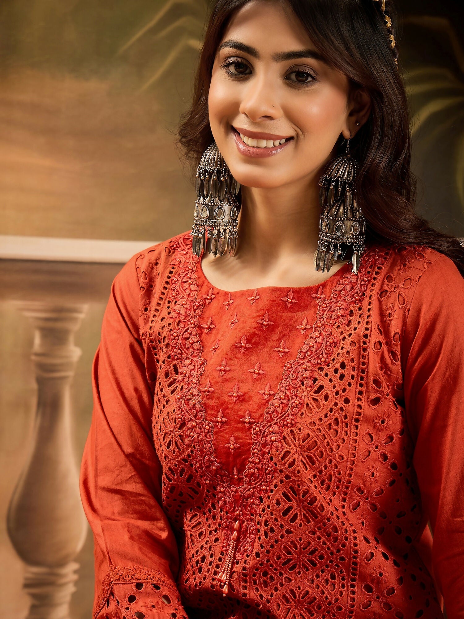 Joban Fashion Embroidery Rust Pure Cotton Cord Set