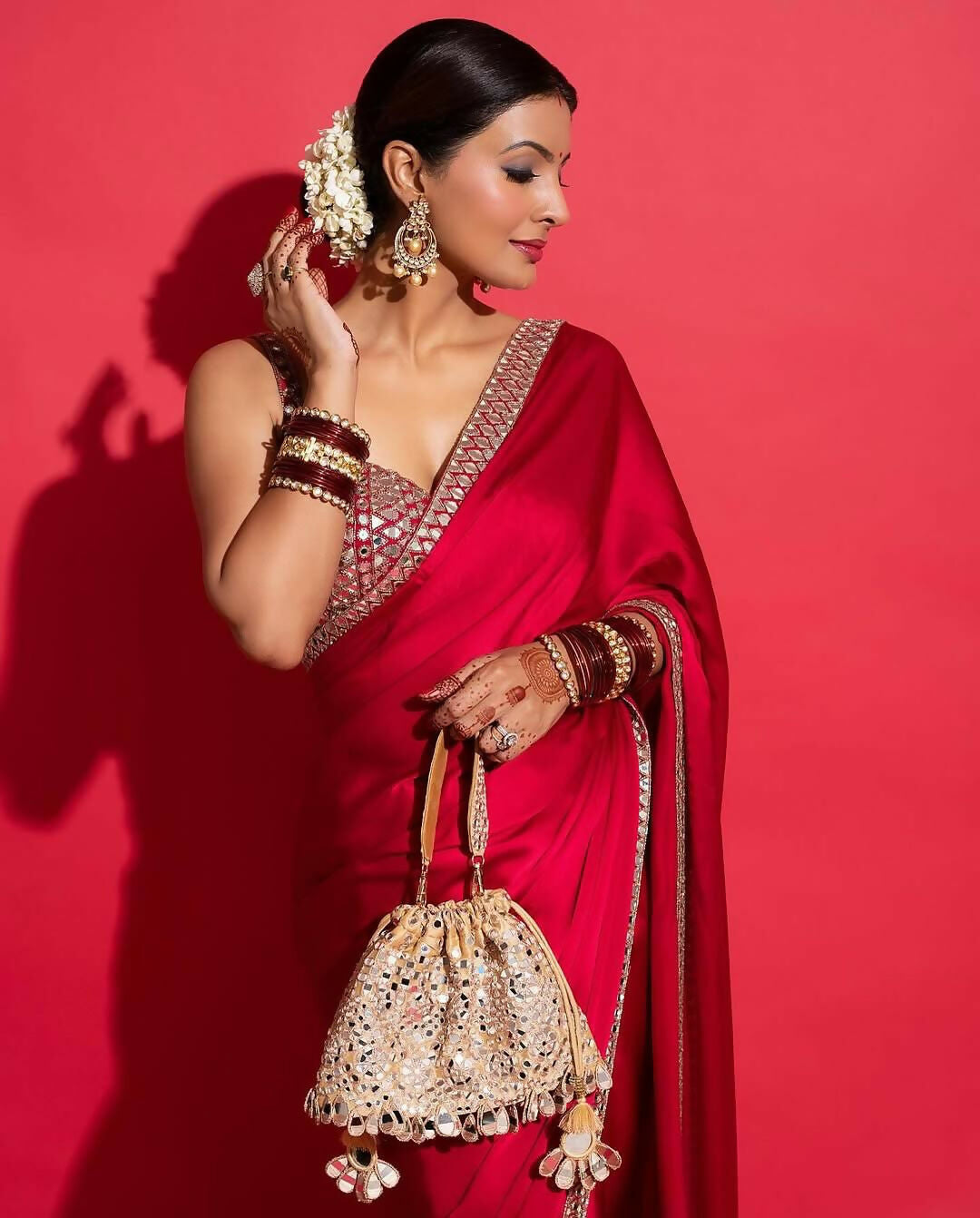 Joban Fashion Red Rangoli silk Party Wear Sarees