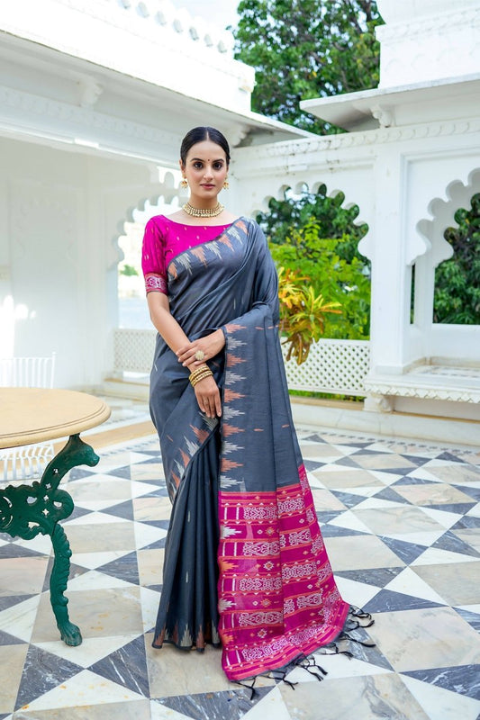 Aastha Fashion Dark Grey Woven South Silk Saree with Blouse - Grab2buy