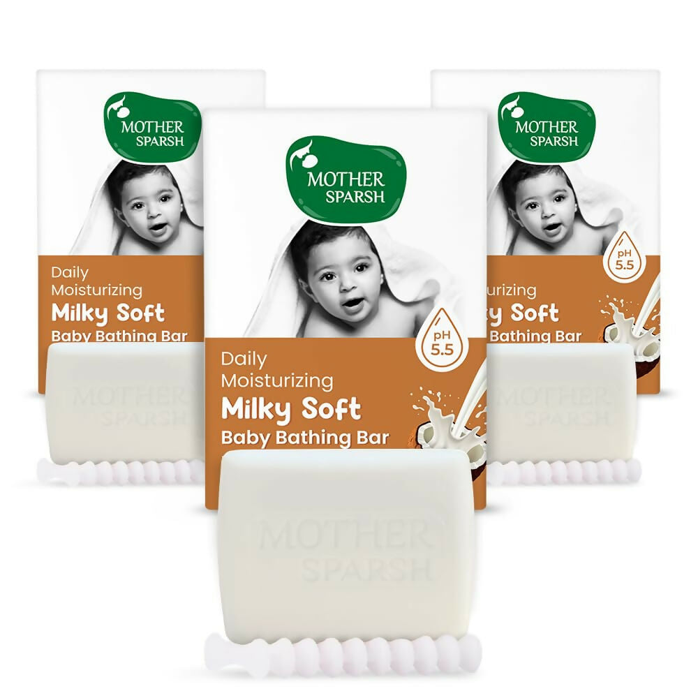 Mother Sparsh Milky Soft Baby Bathing Soap Bar For Hypoallergenic pH 5.5, Tear-Free Formulation, Prevents Dryness 