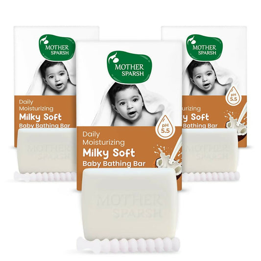 Mother Sparsh Milky Soft Baby Bathing Soap Bar For Hypoallergenic pH 5.5, Tear-Free Formulation, Prevents Dryness 