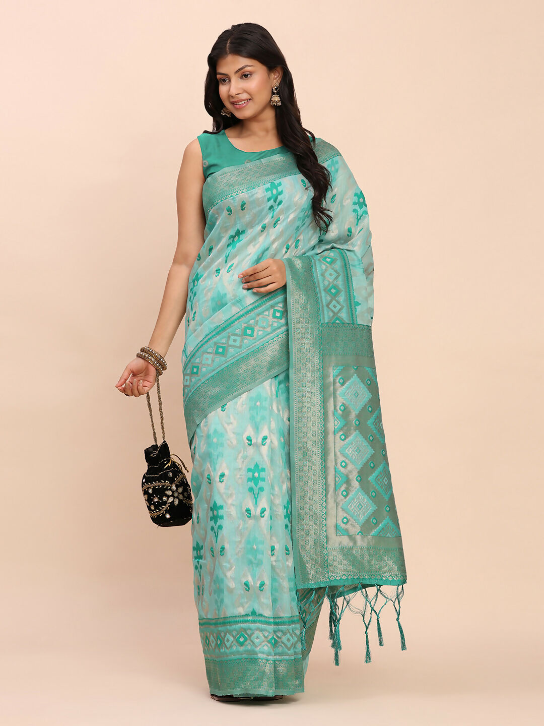 Shree Shyam Fashion Linen Cotton Sea Green Saree