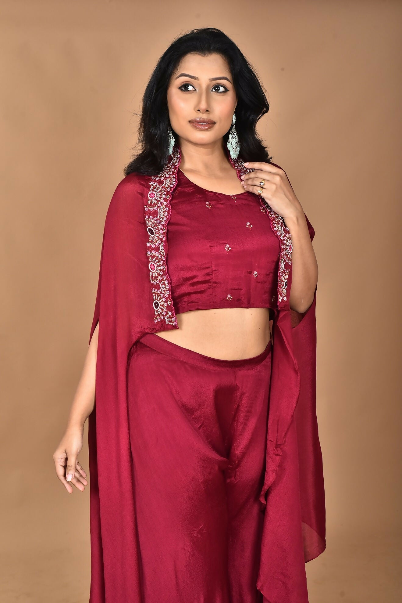 Morchari Women And Hand Embroidery Palazzo Set-Magenta 