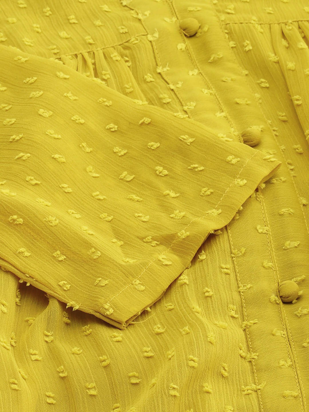 Janasya Women Mustard Yellow Dobby Weave Poly Chiffon Kurta