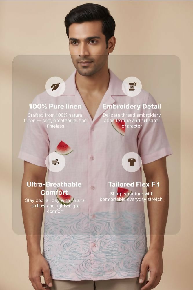 Melon — White Embroidered Linen Shirt by Hilo Design