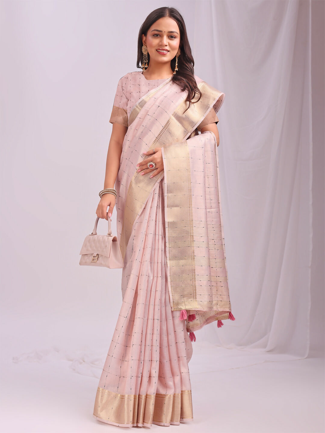 Shree Shyam Fashion Organza Peach Saree
