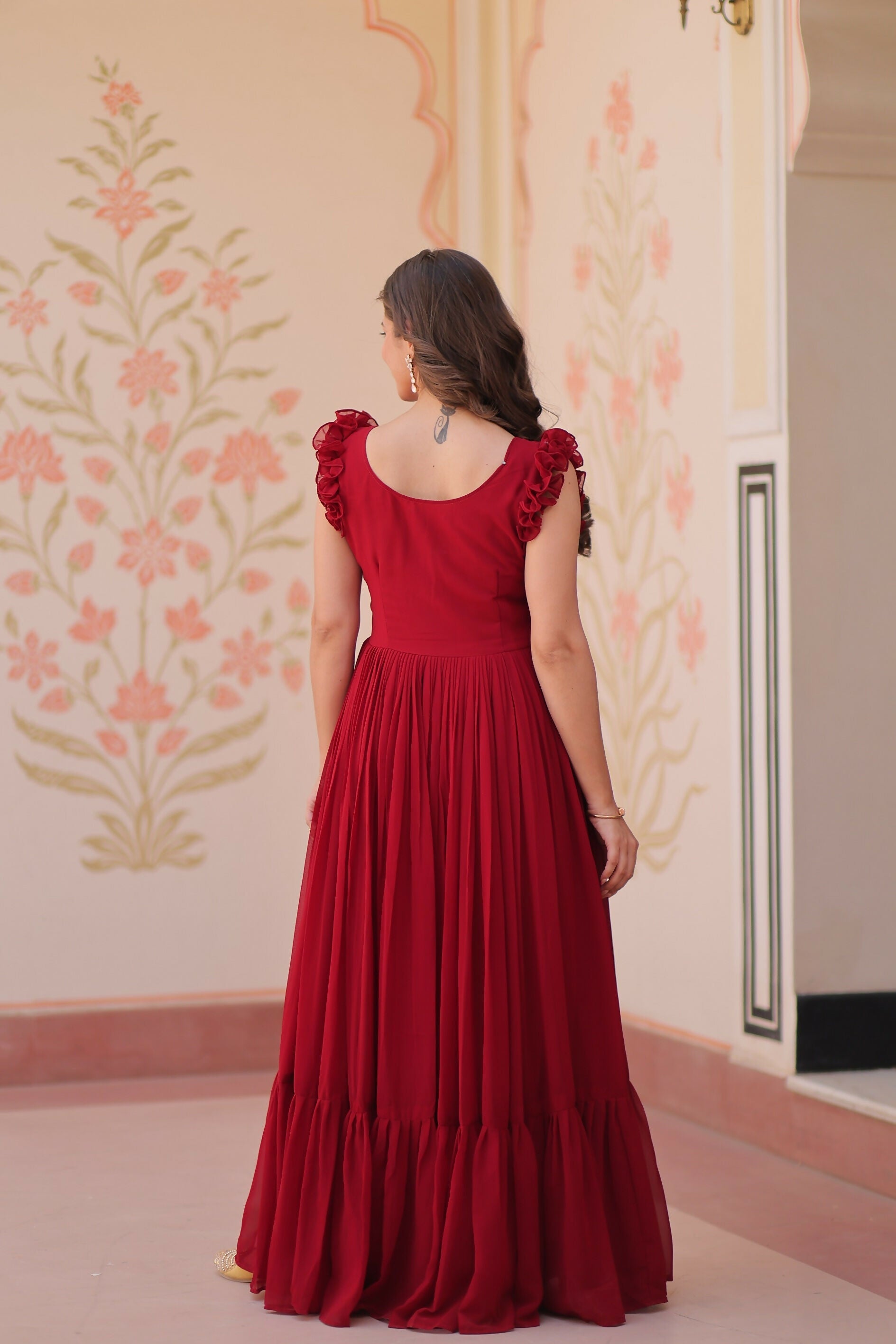 Joban Fashion Maroon Georgette Sequence Embroidery Work Gown