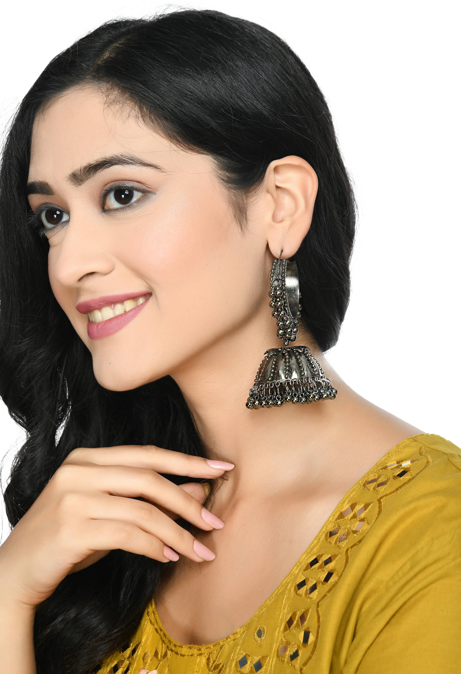 Mominos Fashion Johar Kamal Oxidised Black-Plated With Ghungroo Jhumkas - Grab2buy