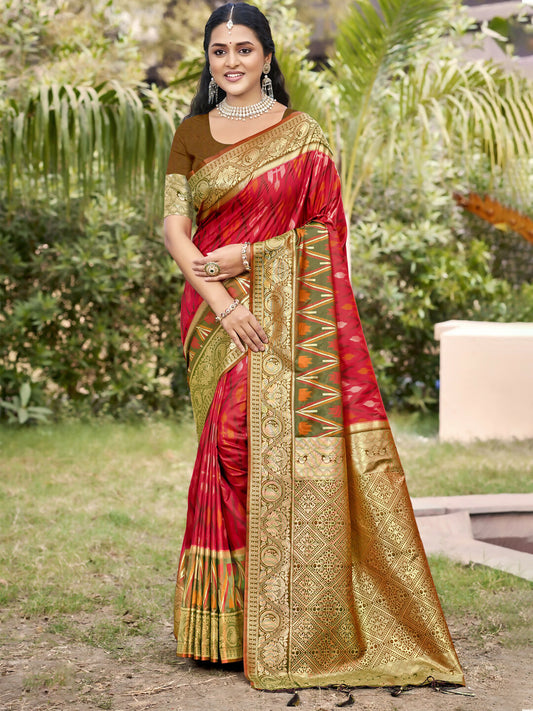 Shree Shyam Fashion Red Pochampally Silk Saree