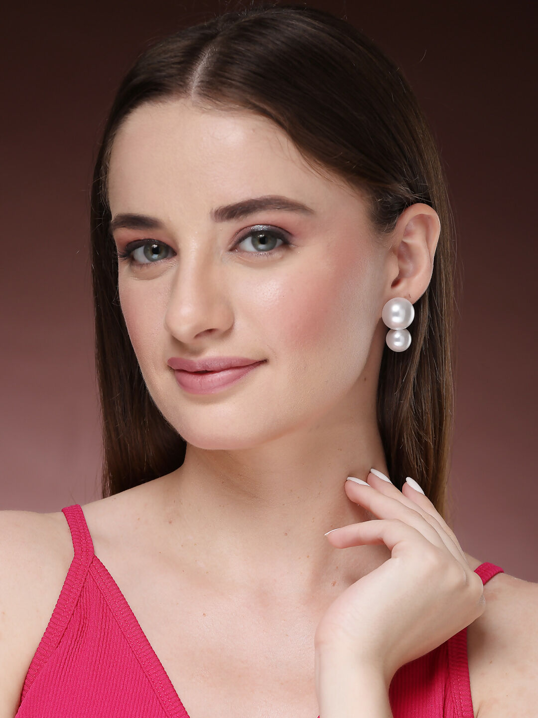 NVR Women's White Pearl Gold-Polished Circular Drop Earring 
