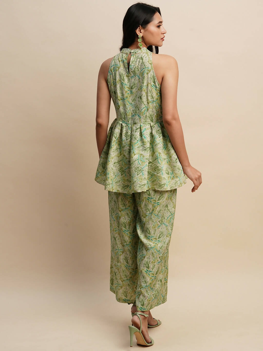 Green Poly Rayon Floral Printed Top with Matching Trouser - Shivani