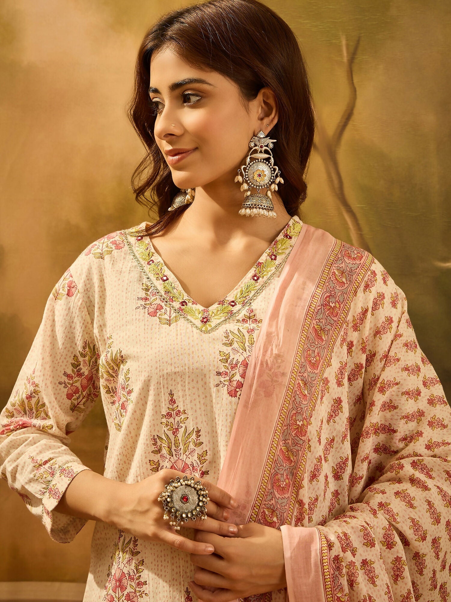 Joban Fashion Printed Cream Pure Cotton Kurta Set