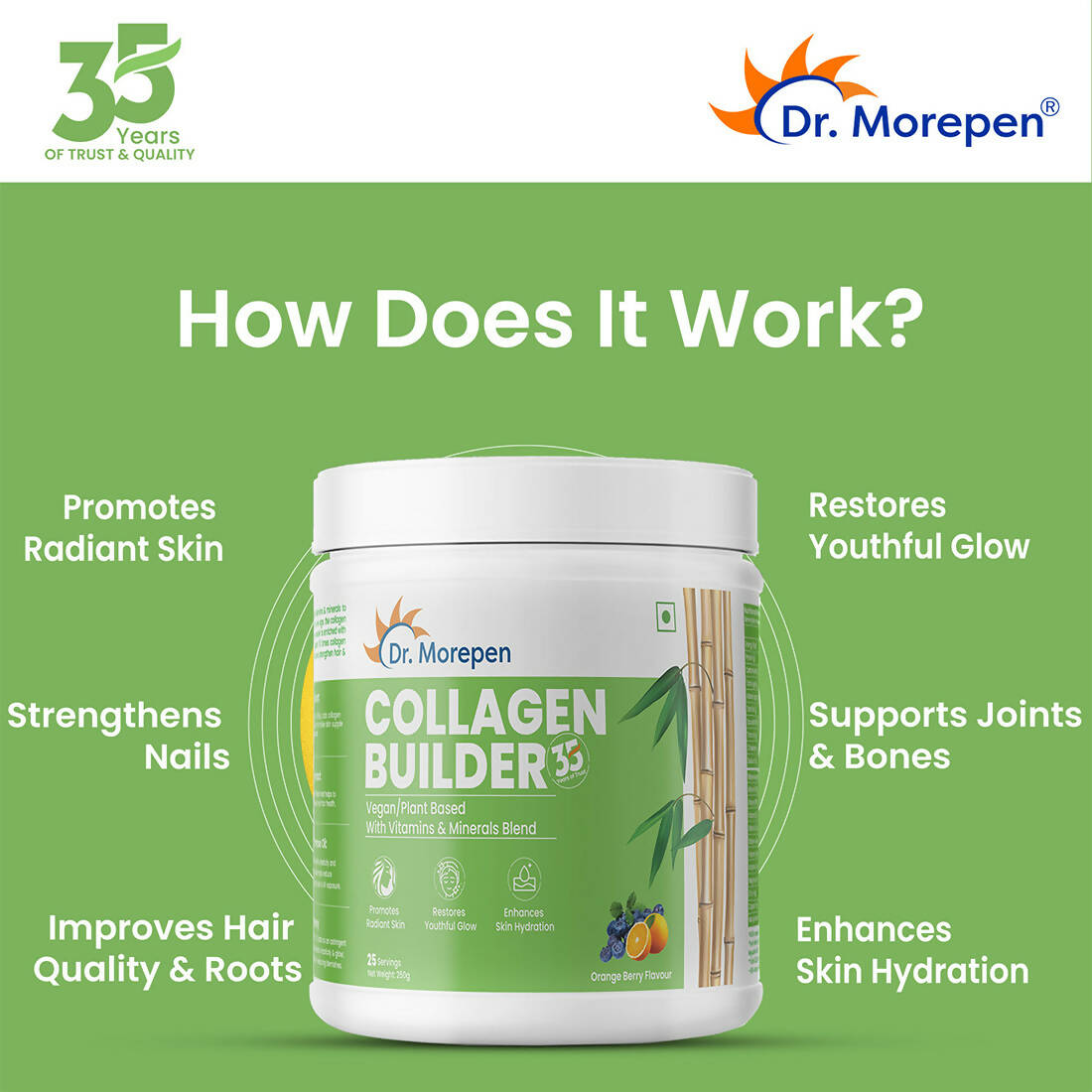 Dr. Morepen Biotin+ Advanced Tablets and Natural Collagen Builder, Orange Berry Flavour Combo 