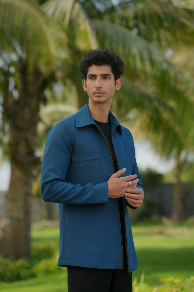 Sleek Teal Blue Shacket by Hilo Design