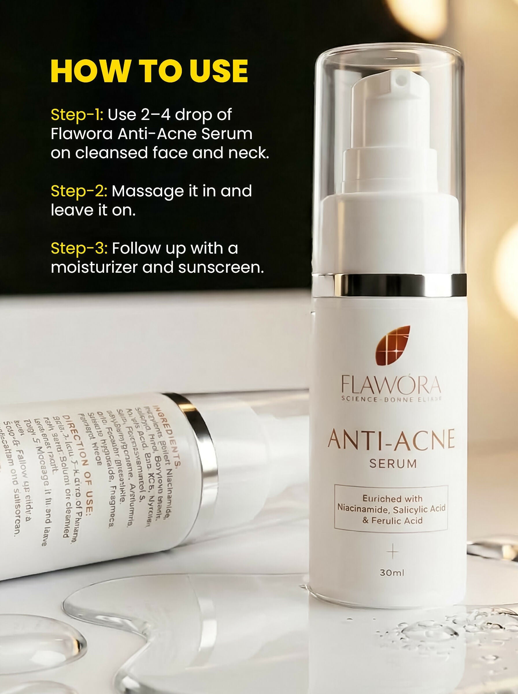 Flawora Set of Anti-Grey Hair Serum, Anti Acne Serum and D-Tan Lotion