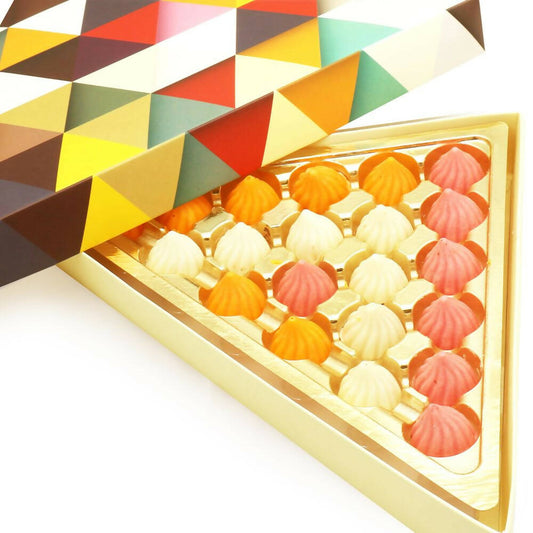 Ghasitaram Triangle Mango, Strawberry and White Chocolate Modaks 
