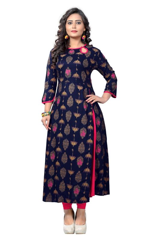NOZ2TOZ Women Blue Rayon Kurta (1pc)