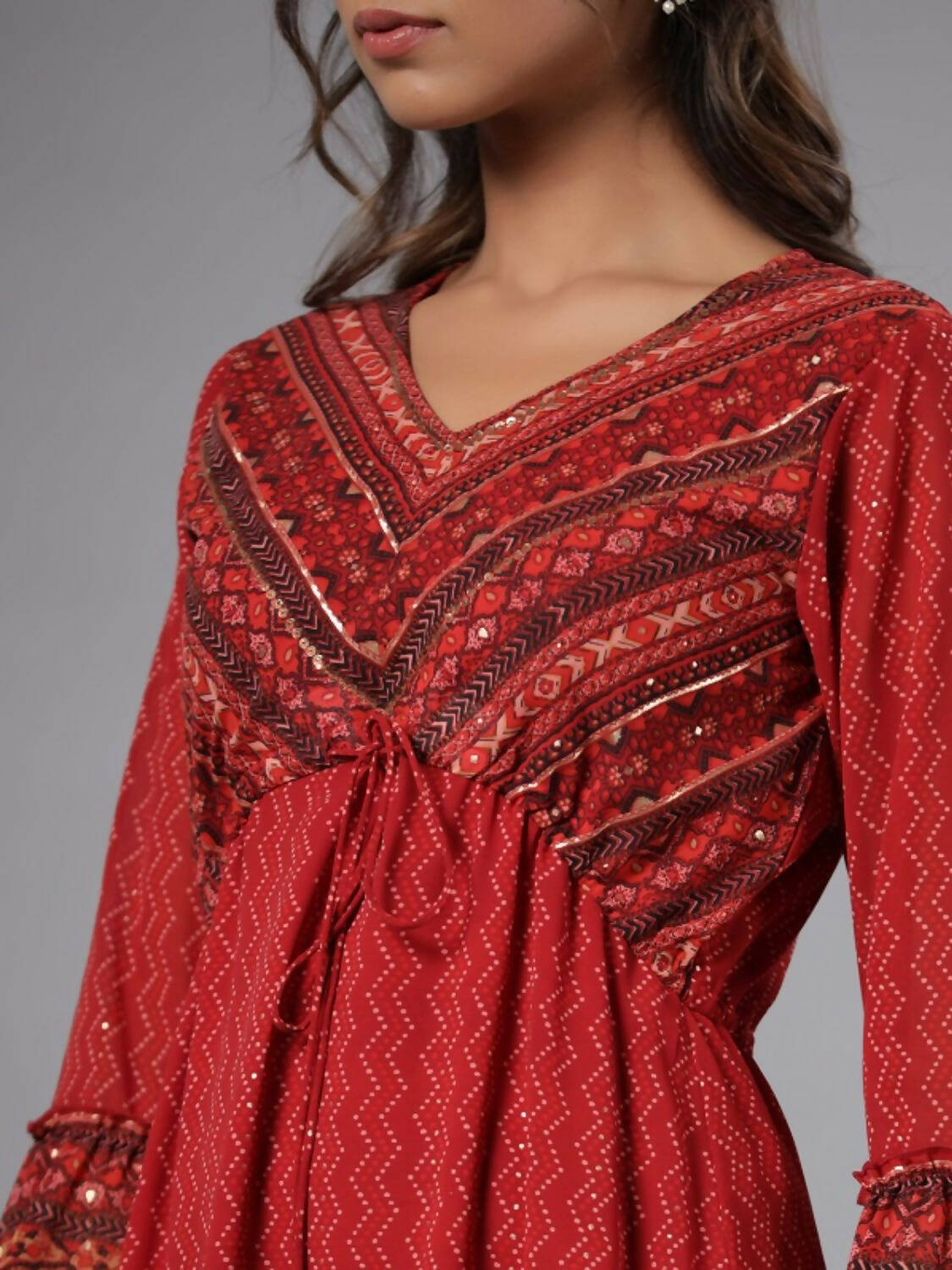 Juniper Women Rust Georgette Printed Midi Dress