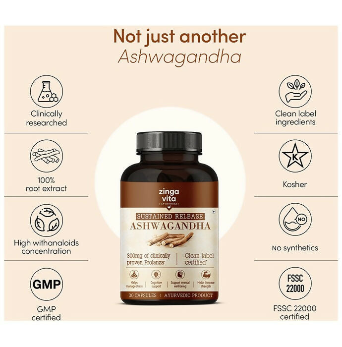 Zingavita Ayurveda Sustained Release Ashwagandha 300mg Capsules - Grab2buy