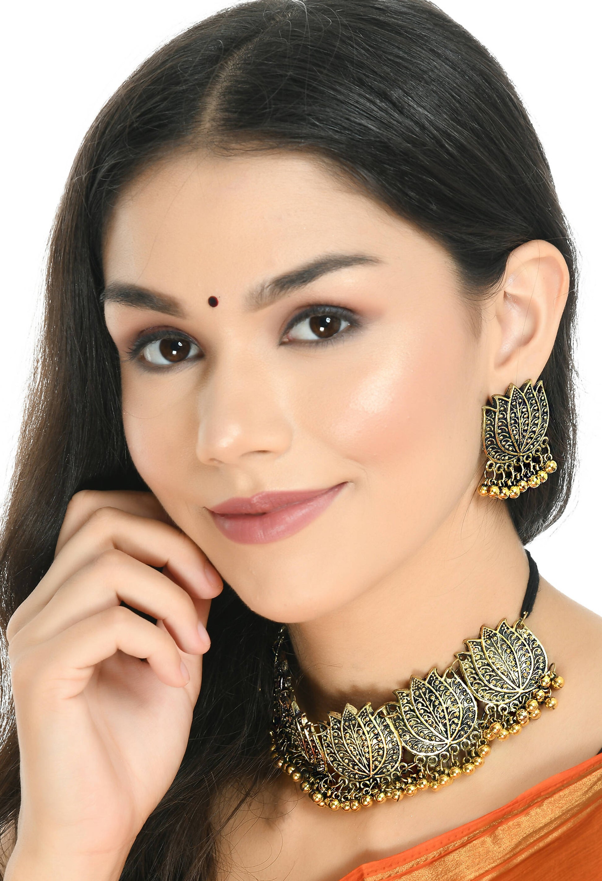 Mominos Fashion Johar Kamal Gold-Plated Brass Finish Lotus Design Choker For Women - Grab2buy