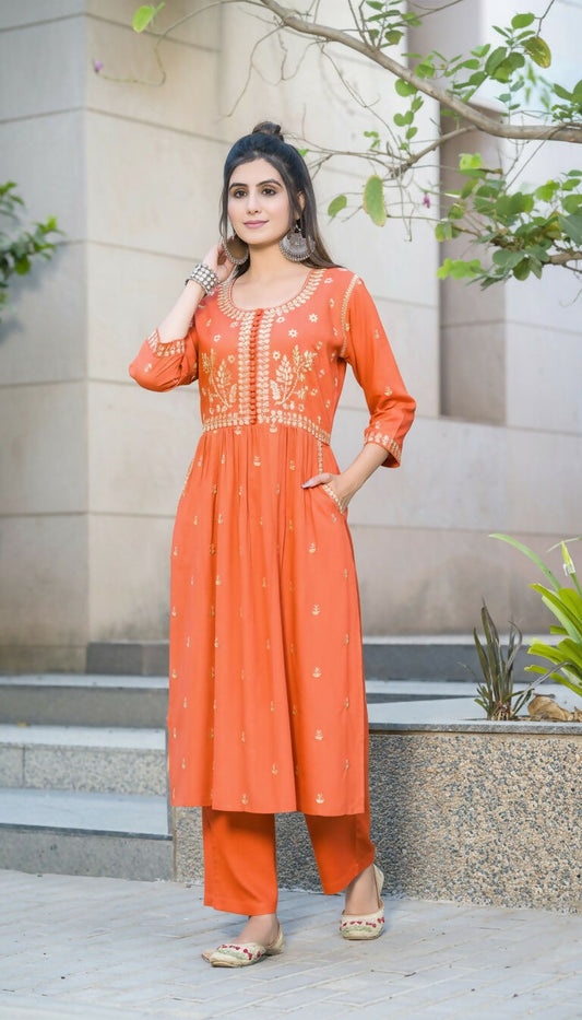 BulBul Meenaxi Rust Rayon Kurta Set