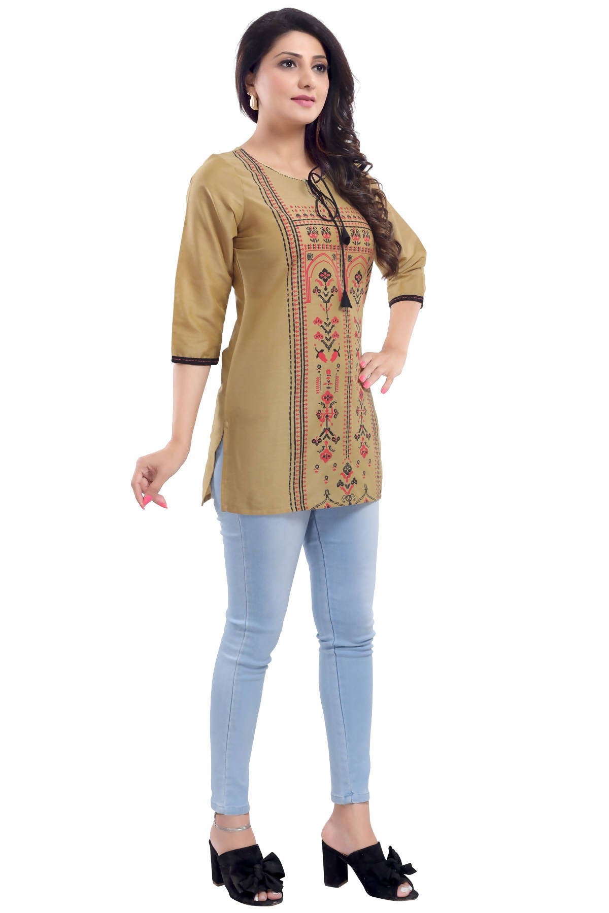 Snehal Creations Luxurious Fine Gold Cotton Silk Short Tunic Top