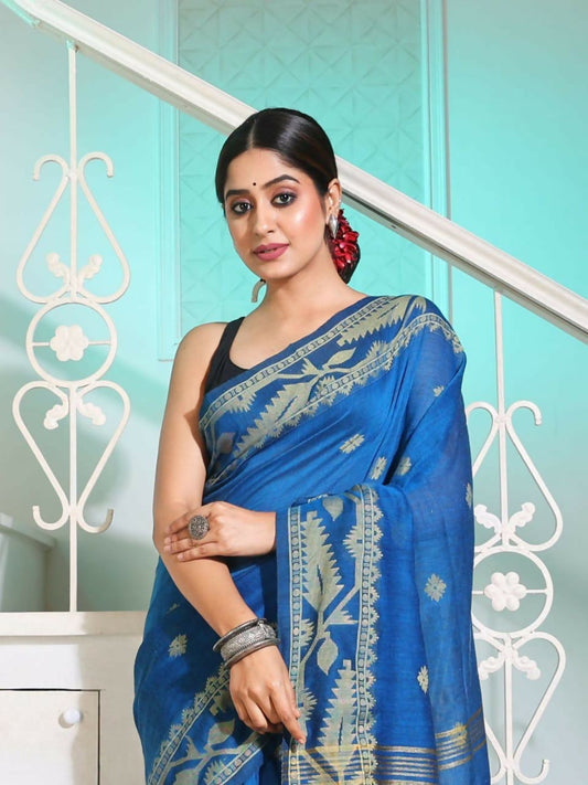 Exclusive Collection Beautiful Sky Pure Cotton Woven Handloom Grab2Buy With Running Blouse Piece 