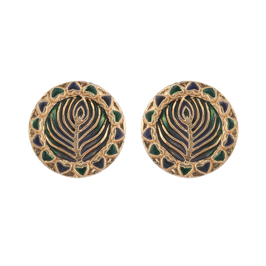 Nuyug 22K Gold Plated Contemporary Round Shaped Enamel Studs | Swadesiicart