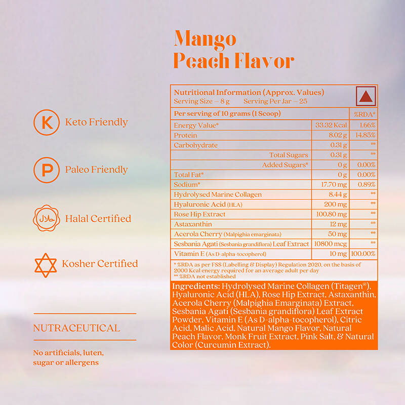 Wellbeing Nutrition Beauty Korean Marine Collagen Peptides-Mango Peach Flavor  Grab2Buy Wellbeing Nutrition Grab2Buy