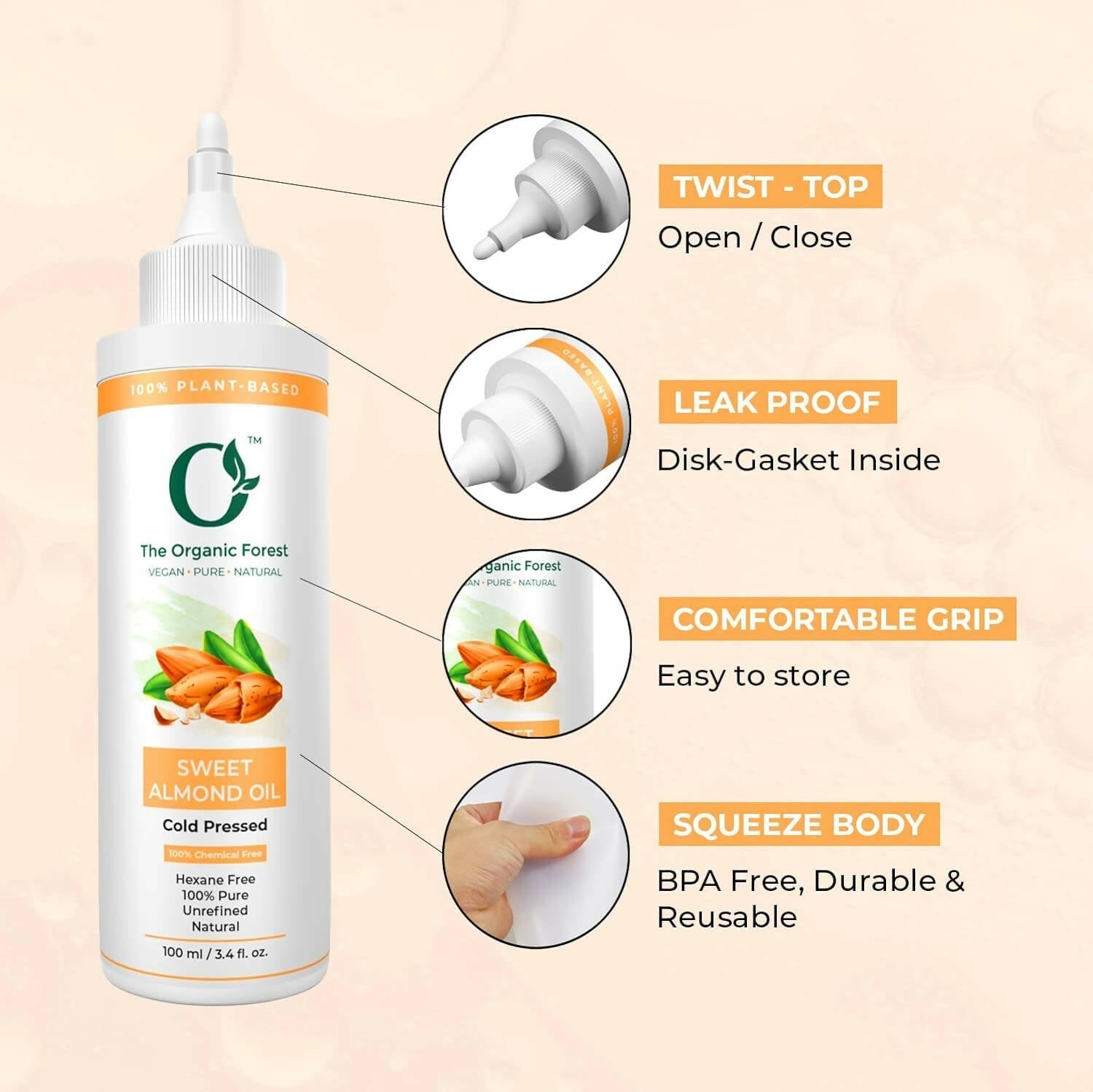 The Organic Forest Sweet Almond Oil For Skin, Face, Hair  Grab2Buy The Organic Forest Grab2Buy