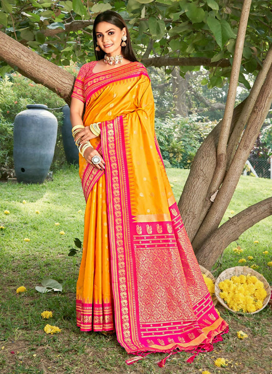 Shree Shyam Fashion Yellow Soft Silk Saree