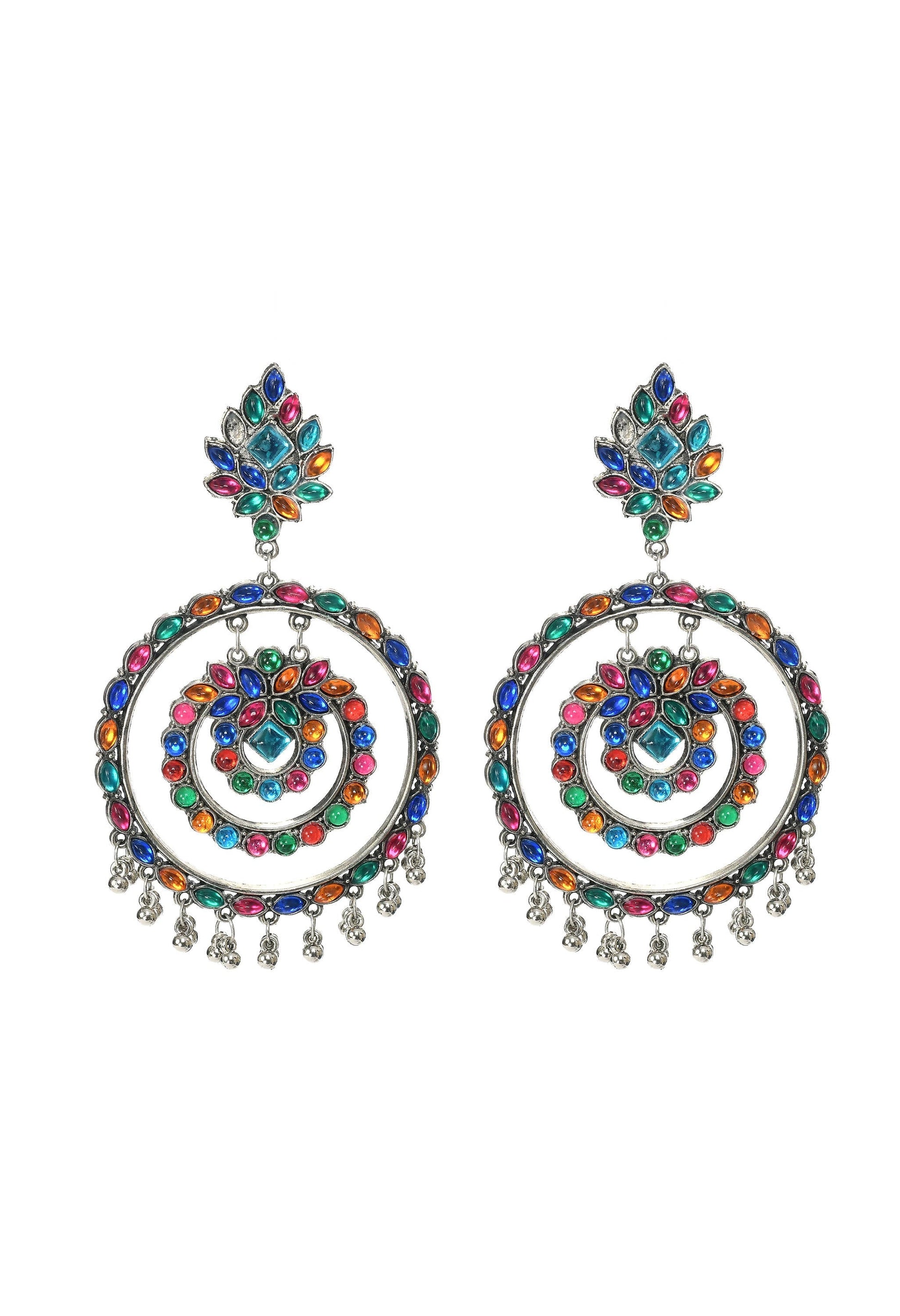 Mominos Fashion Johar Kamal Women's Multi Colour Kundan Circles Earrings 
