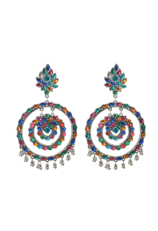 Mominos Fashion Johar Kamal Women's Multi Colour Kundan Circles Earrings 