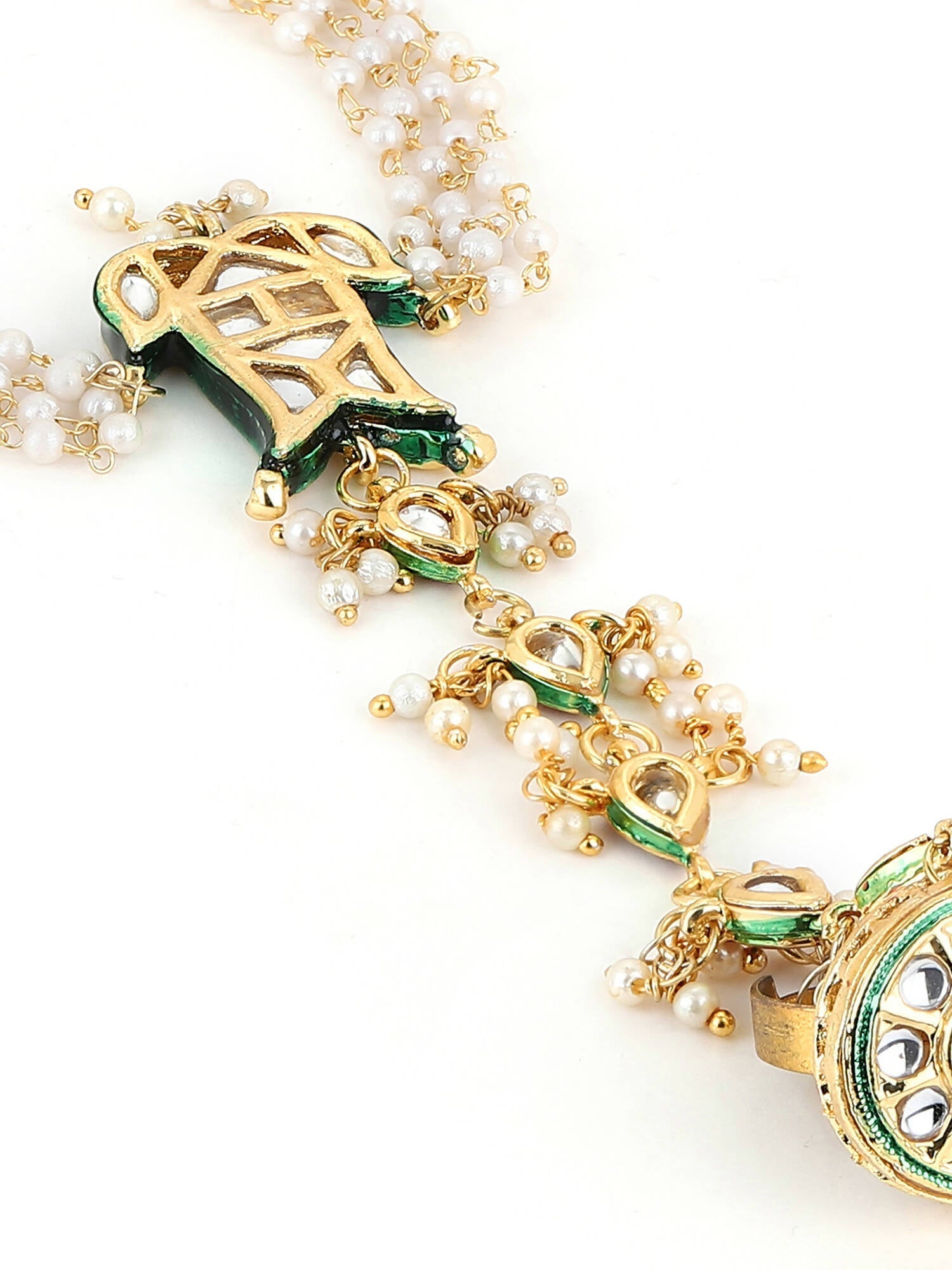 Women's Gold-Toned White Brass Kundan Gold-Polished Link Bracelet - Ruby Raang  Grab2Buy Ruby Raang Grab2Buy