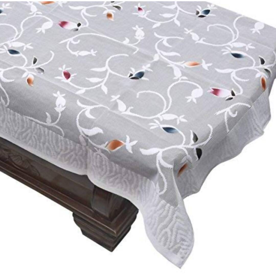 Yellow Weaves Polyester Floral Rectangular Designer Net Fabric Center 4 Seater Table Cover - White  Grab2Buy Generic Grab2Buy
