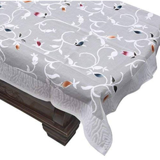 Yellow Weaves Polyester Floral Rectangular Designer Net Fabric Center 4 Seater Table Cover - White  Grab2Buy Generic Grab2Buy