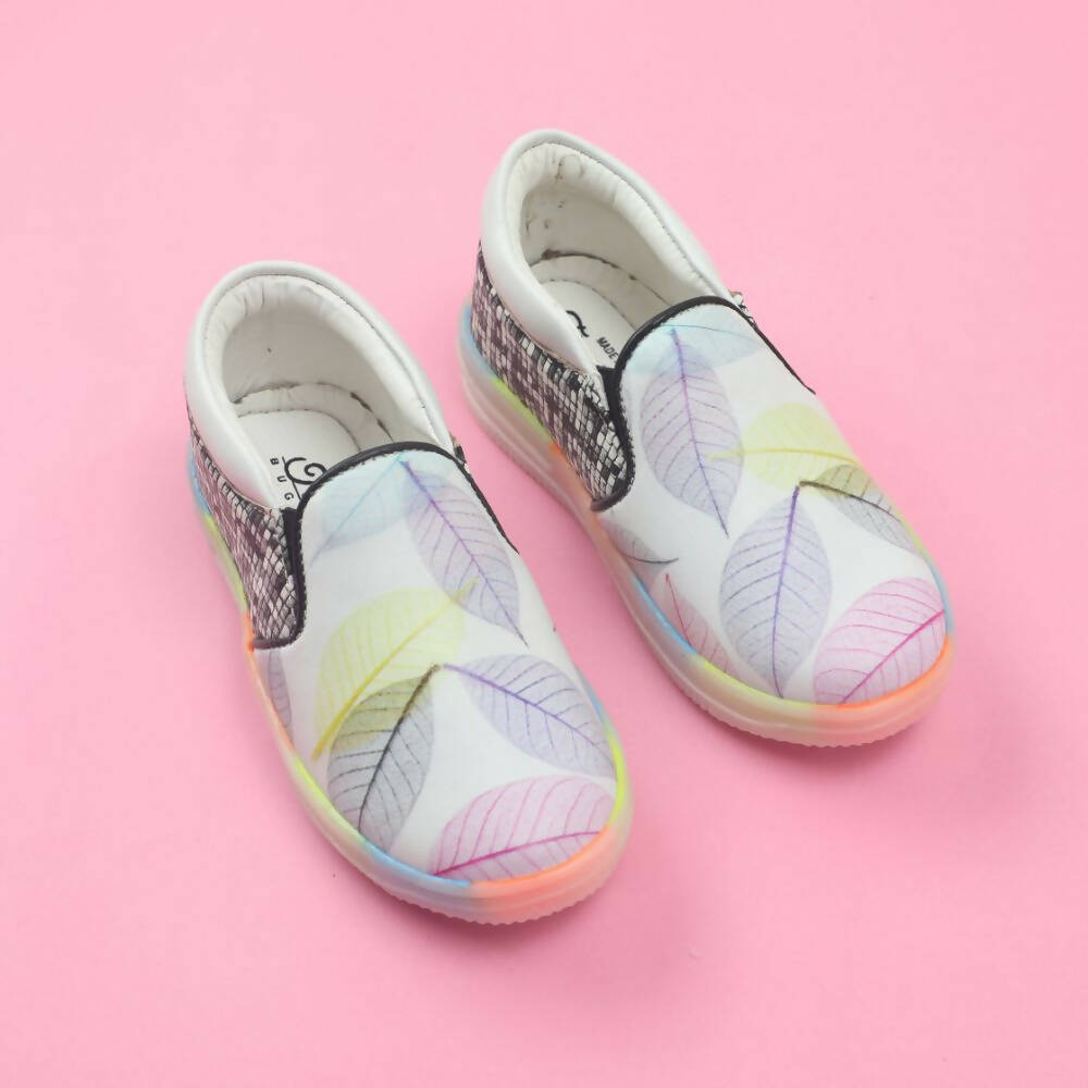 Tiny Bugs Girls Leaf Printed Slip Ons Sneakers - White  Grab2Buy Tiny Bugs Grab2Buy