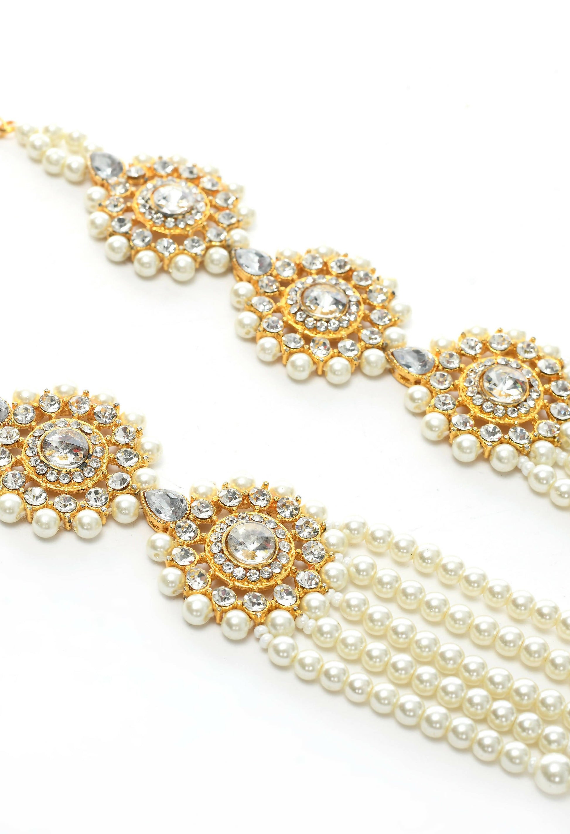 Mominos Fashion Johar Kamal Gold-Plated Rani Haar with Off white Pearls Jewellery Set - Grab2buy