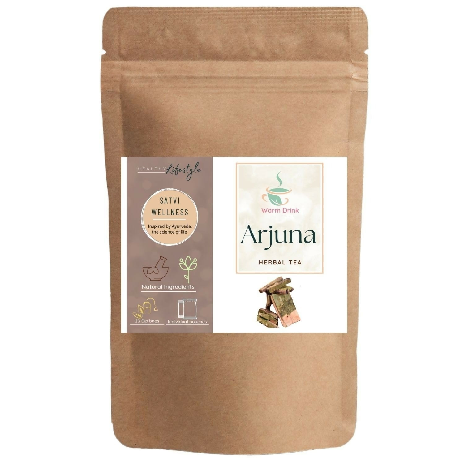 Satvi Wellness Arjuna herbal tea | Terminalia Arjuna tea bag | Natural ingredients | Herbal tea 