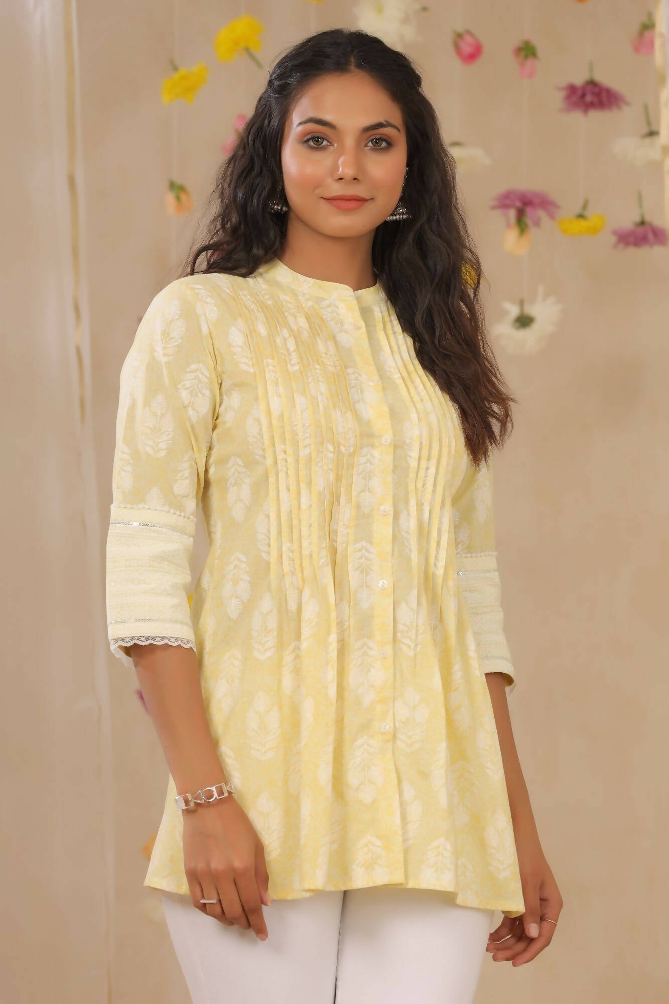 Juniper Women Limeyellow Cambric Printed A-Line Tunic