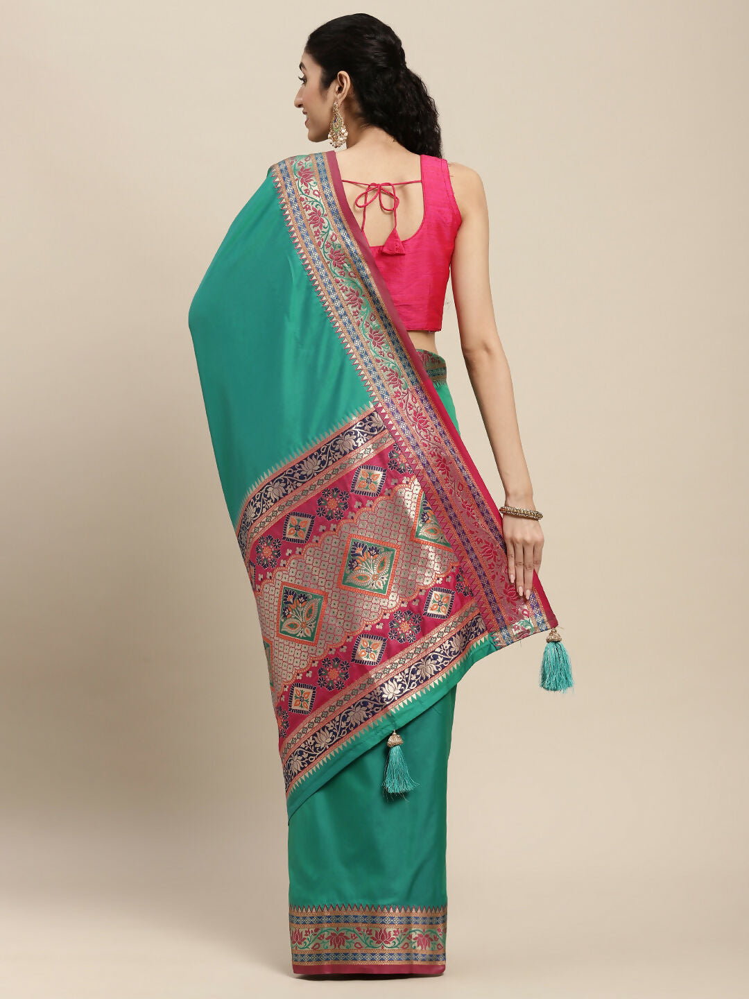 Shree Shyam Fashion Silk Blend Rama Saree