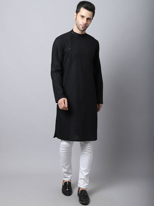 Even Apparels Black Pure Cotton Men's Kurta With Side Placket (MMS446) 